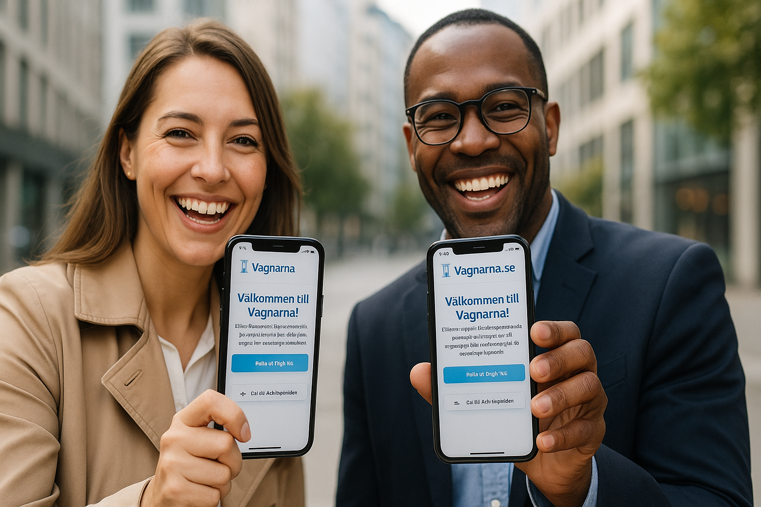 Team of people showing the Vagnarna app on their phones